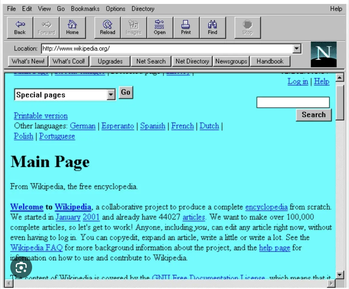 Netscape Navigator mit Wikipedia: der Browser als gemeinsames Fenster auf alle Inhalte.