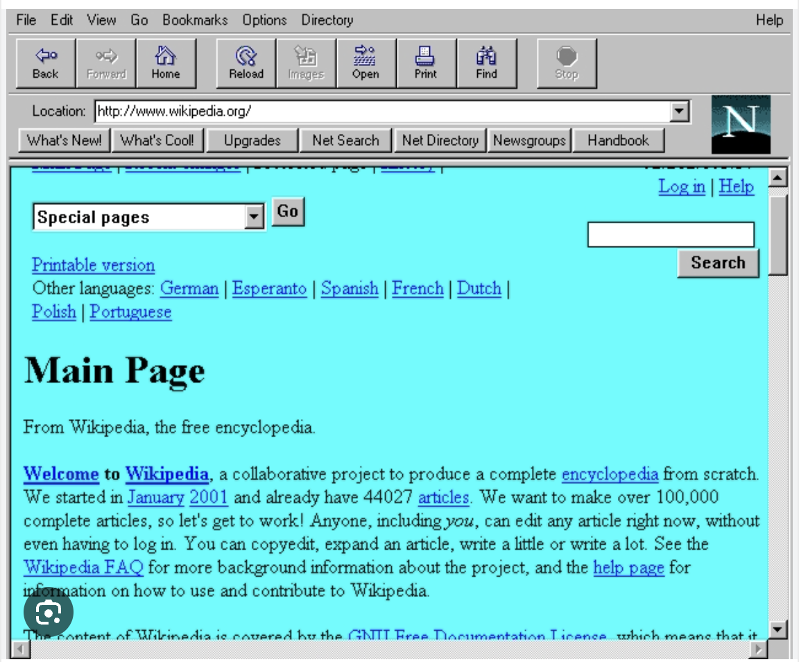 Netscape Navigator mit Wikipedia: der Browser als gemeinsames Fenster auf alle Inhalte.